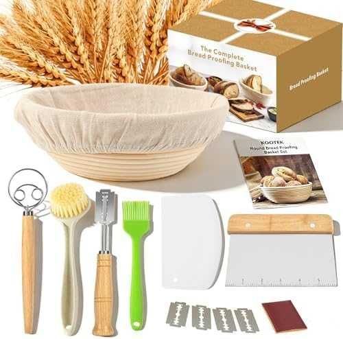 Нов 13 части комплект за квасен хляб банетон кошница ратан 9 инча