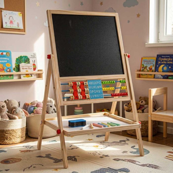 Мултифункционална образователна детска дъска с дървена рамка – за писане, рисуване и обучение