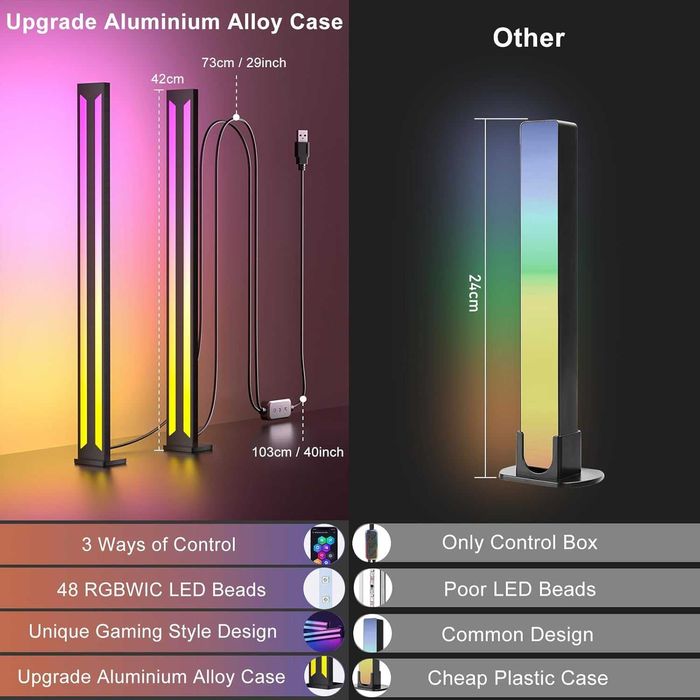 Set 2 lampi LED RGB SMART,42cm,APP+Tele+Music Sync, REDUS de la 275RON