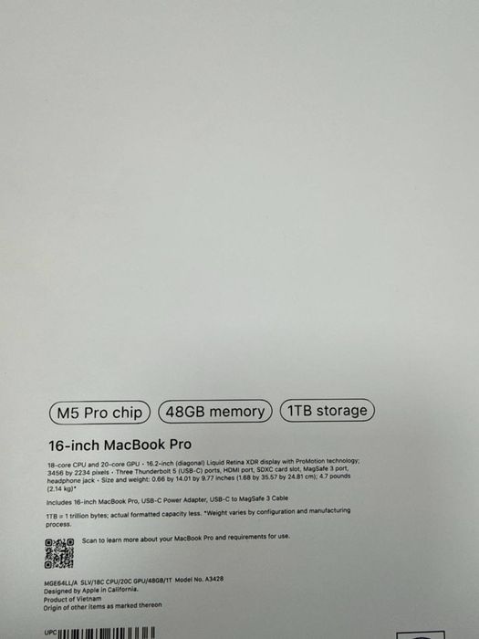 Macbook Pro 16 inch M5 pro 48/1Tb