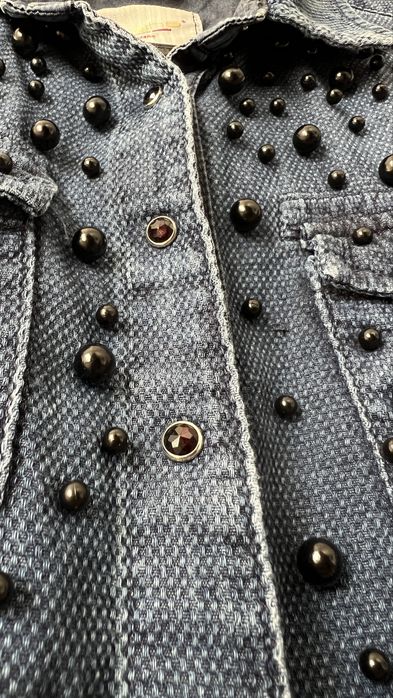 Дамска дънкова риза с ефектни перли и копчета, S/M размер