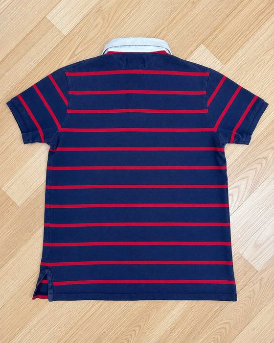 Polo Ralph Lauren tricou polo bărbați Custom Fit bleumarin cu dungi roșii, guler alb, mărimea M