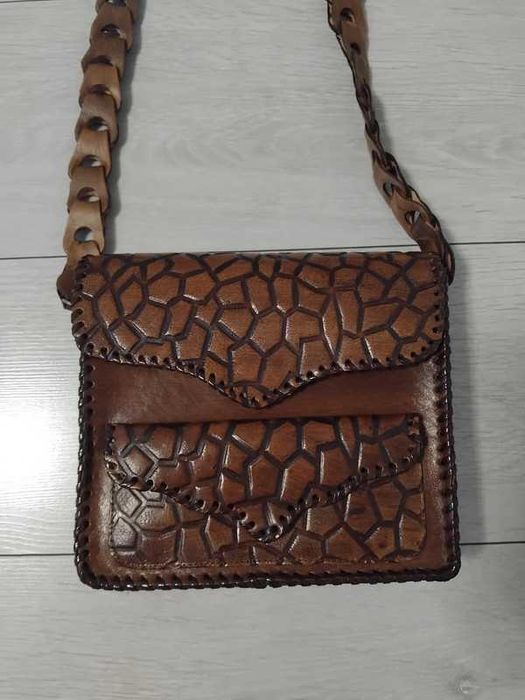 Geanta piele, maro, noua