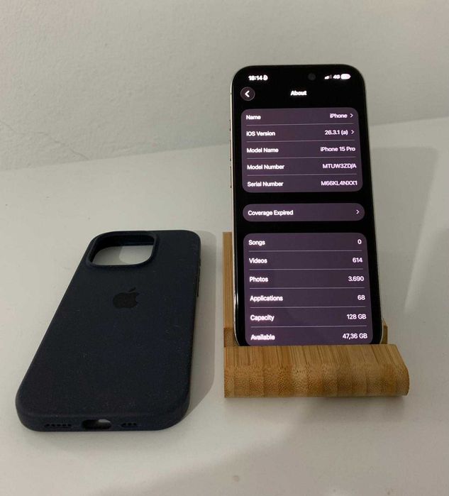 Apple iPhone 15 Pro, White Titanium, 128GB, Neverlocked, 86% Sănătatea Bateriei
