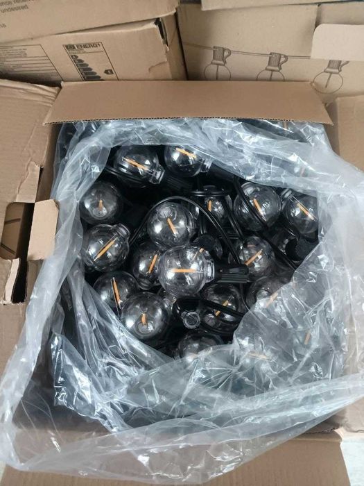 LED външен гирлянд JEYMORKEY, външни градински светлини, G40 LED крушки, IP44 водоустойчив гирлянд за открито