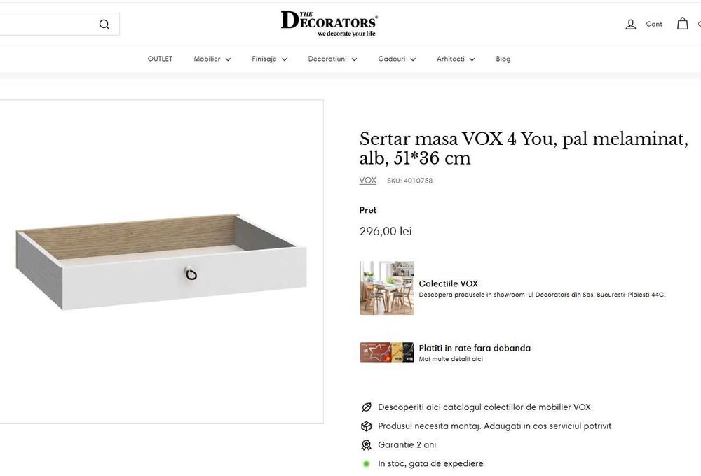 Masa dining VOX 4 You 200x100cm + 3 sertare