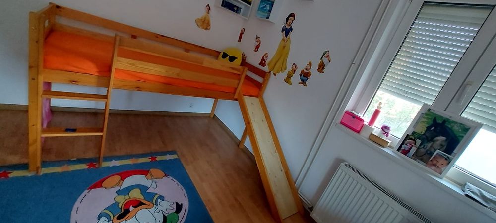 Pat copil, dimensiune 90x200cm, foarte stabil și rezistent plus saltea