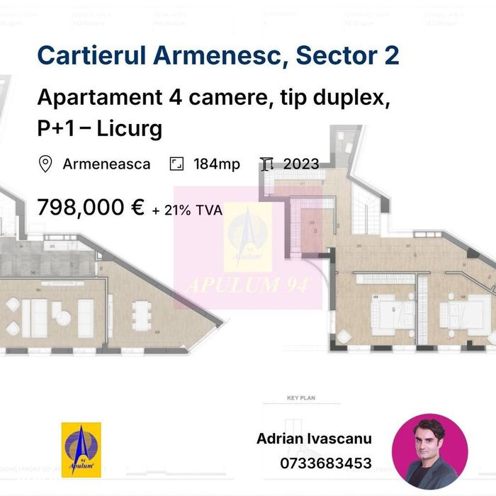 Apartament 4 camere, tip duplex, P+1 – Licurg