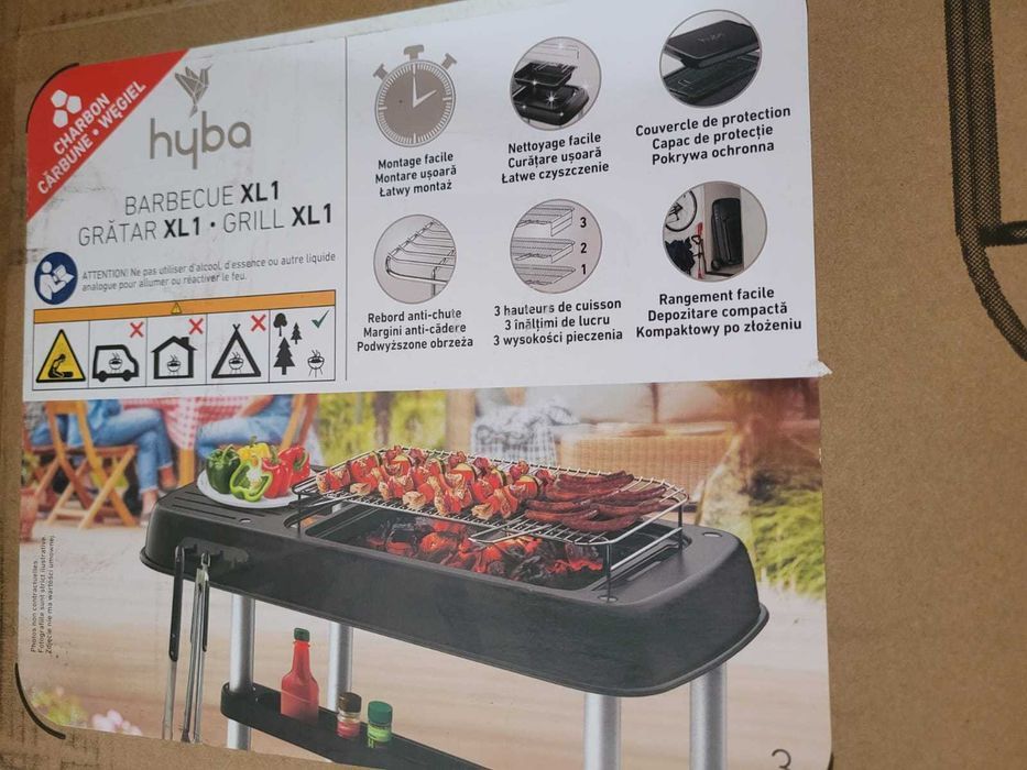 Gratar cu 2 roti pe carbune HYBA XL 1, Otel, 110x60x85 cm, Nou
