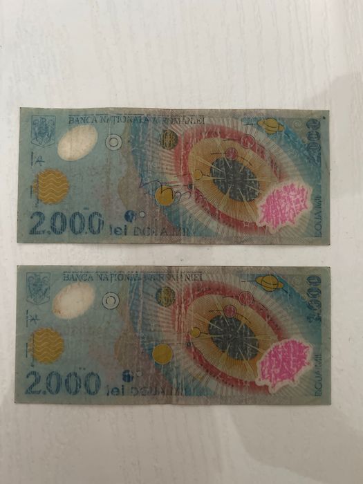 Doua bancnote 2000 de lei din 1999