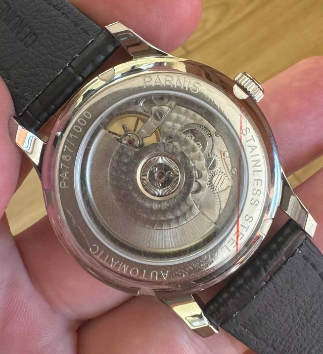 Parnis Portuguese 43 mm Automatic Power Reserve Flywheel Alb