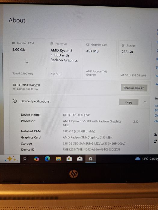 Vand Laptop HP 14s-fq1475no, AMD Ryzen 5 5500U,  8gb ram, 256 ssd