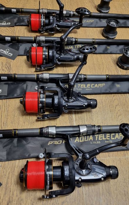 SET 4 Lansete PRO FL AQUA TELECARP 3.9m + 4 Mulinete AVIATOR DP7000