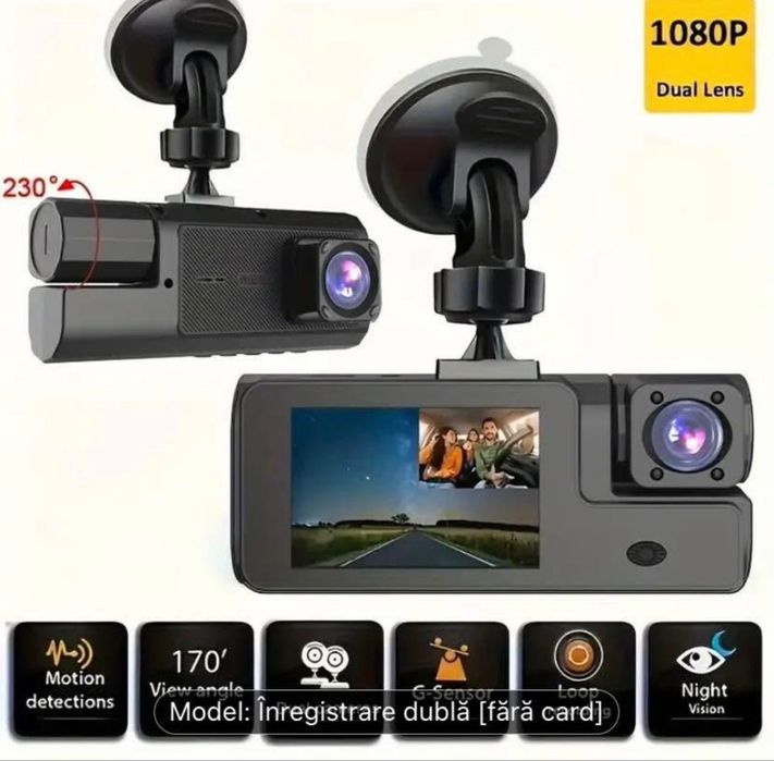 Cameră de bord HD cu 2 camere + card de 32 GB