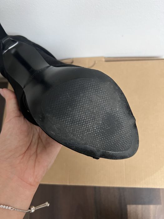 Sandale Zara, 36, Negre, Piele naturala, cu siret