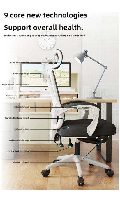 Scaun Ergonomic si Reglabil Premium, Alb/Negru