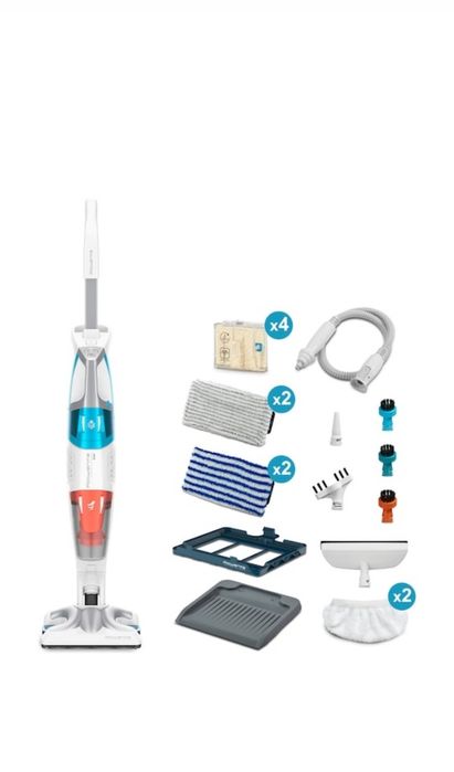 Aspirator vertical cu abur Rowenta Clean & Steam Multi RY8544WH, 1700 W, autonomie abur 30 min, reglaj abur eco/ max, accesoriu pentru ferestre