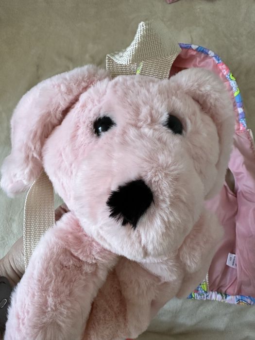 НОВО Елек цветен за момиче 6/7 г и розова раница кученце
