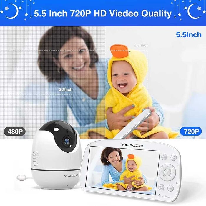 Нов бебефон Vili Nice с 720P HD голям 5.5" дисплей, двупосочно аудио..