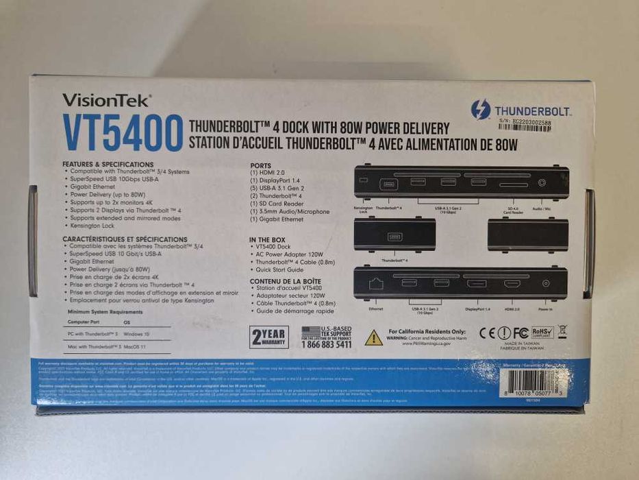 VisionTek VT5400 Wired Thunderbolt 4 Black