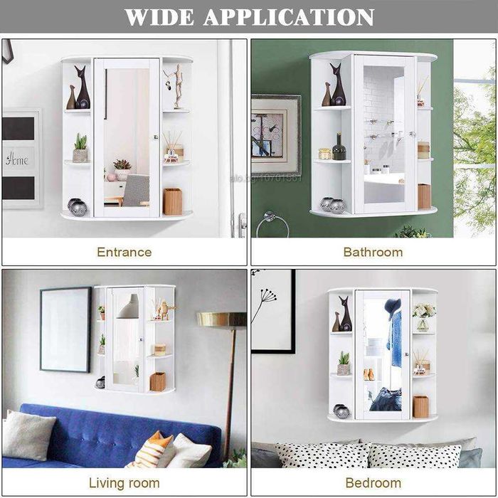 Огледален стенен шкаф за баня MDF, бял, 56 x 13 x 58 см