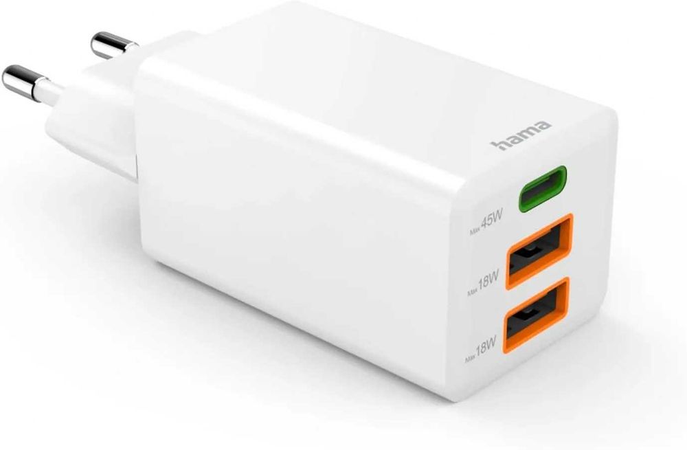 Incarcator 45W HAMA 201995 1xUSB-C 2xUSB-A PD Quick Charge 3.0 GaN Alb