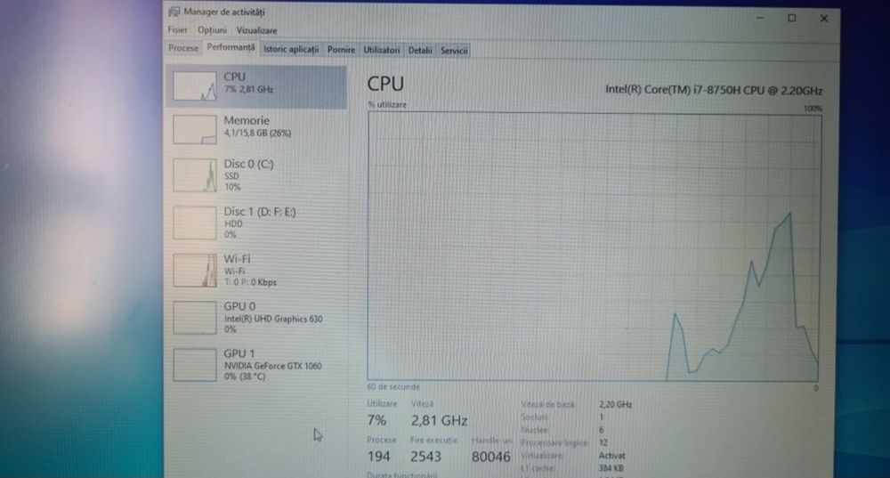 Laptop Gaming MSI GF72-8RE i7 8750H 4.1GHz, GTX 1060, 16GB, 1TB/128GB
