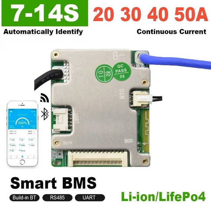 Smart BMS 7s 8s 9s 10s 11s 12s 13s 14S + Bluetooth inclus + aplicatie monitorizare configurare