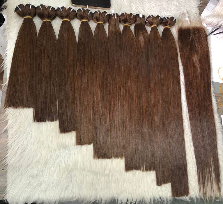 100% Естествена Виетнамска коса – Цвят №4 Кестеняво кафяво.