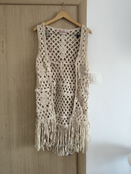 Vesta din macrame (material bumbac), cu ochiuri mari