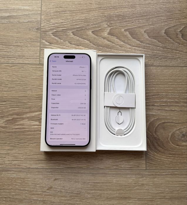 Iphone 16 PRO MAX, 256gb, bat.100% - 35 cicluri încărcare - negru titan