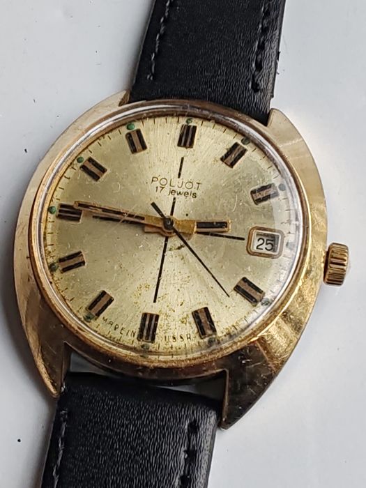 Ceas Poljot Calendar Mecanic Placat cu aur 36 mm Funcționează excelent