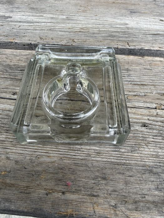 Călimară veche din sticlă masivă de birou, stil Art Deco (anii '20-'30)