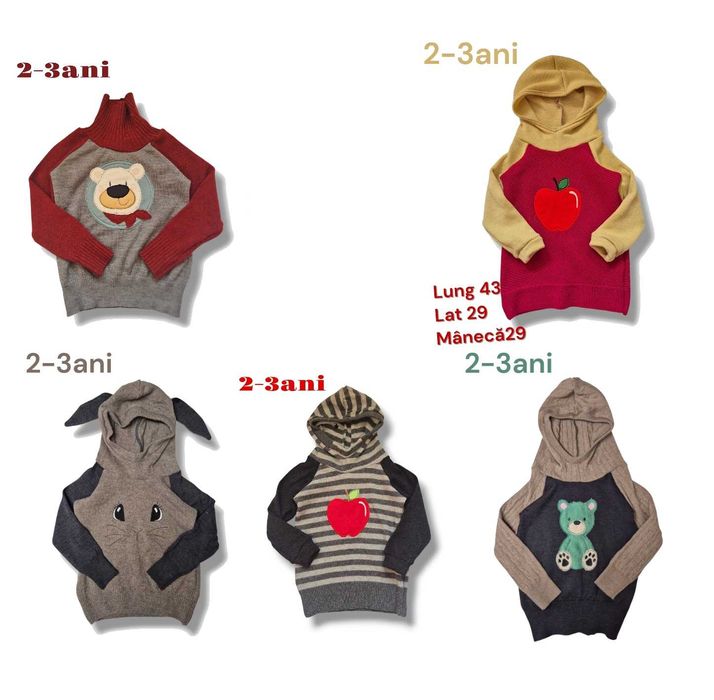 Hanorac din lana merino recilata copii 2-3ani