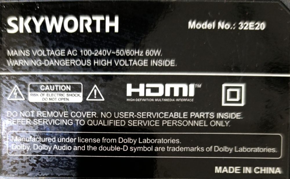 " SKYWORTH  " Model :  32E20
32 диагональ