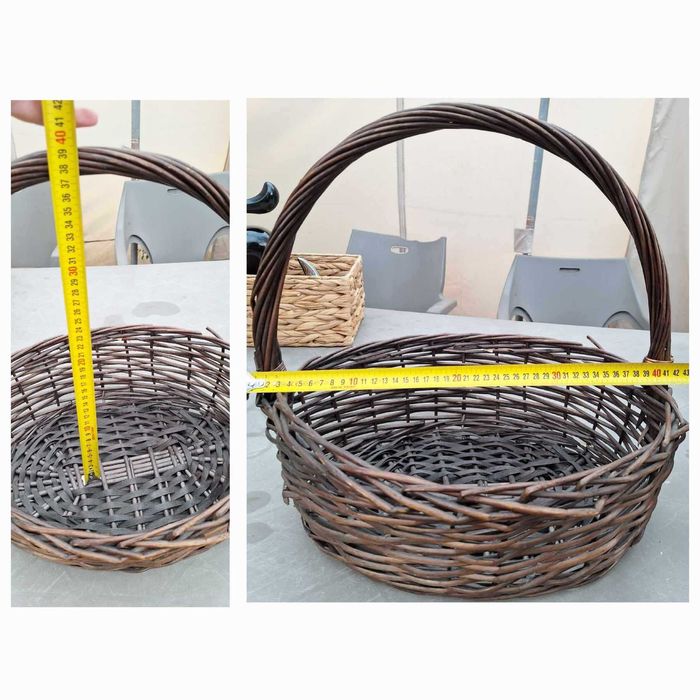 Големи кошници, ратанов панер и керамична саксия чаша