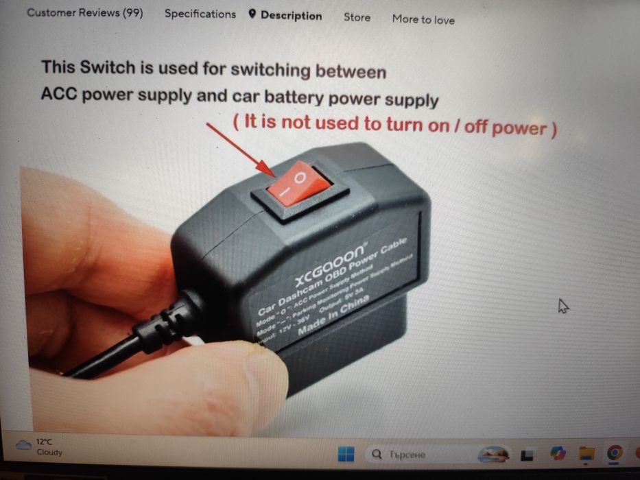 ОБД захранване, 5v 3A . Мини USB Кабел за  видеорегистратор