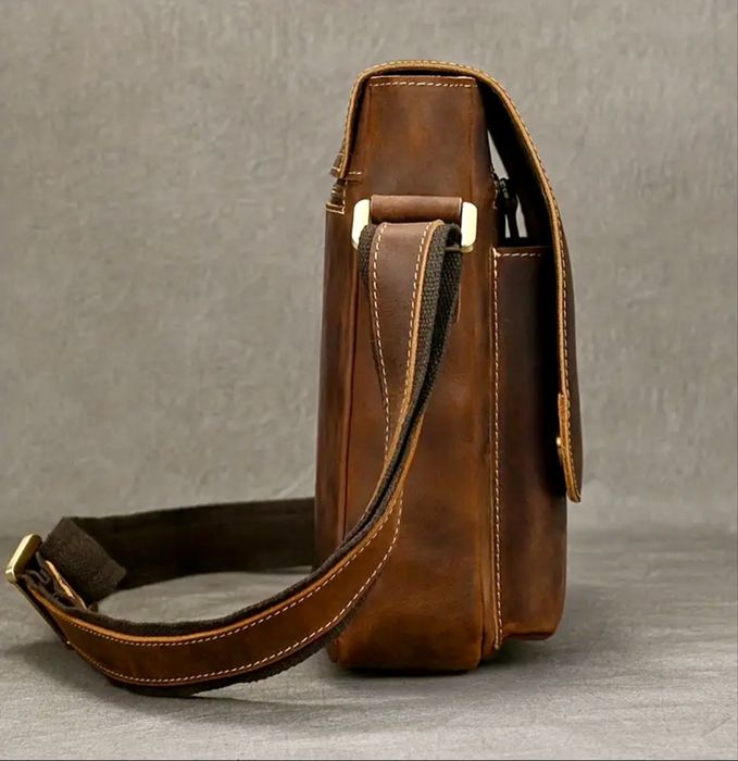 Мъжка дизайнерска чанта за през рамо/Премиум кафява Crazy Horse* кожа!