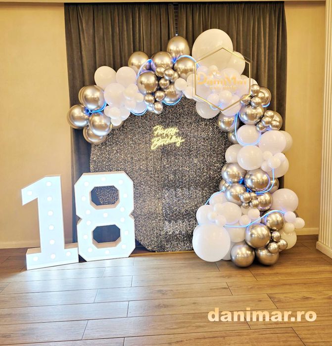 Decor majorat | decor aniversare 18 ani | panou foto cifre  | LED