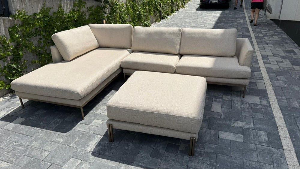 Colțar living 3x2 m crem/bej – NOU, nefolosit, cu taburet, design premium
