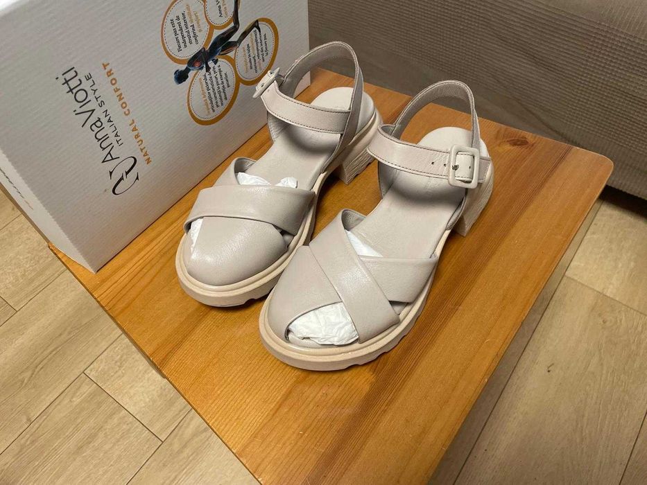 Sandale dama din piele, culoarea grej-marime 38