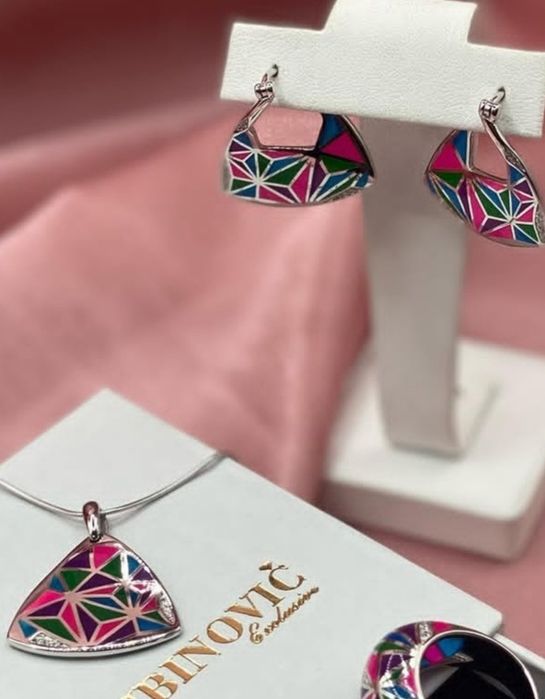 Комплект серебро эмаль с цепочкой