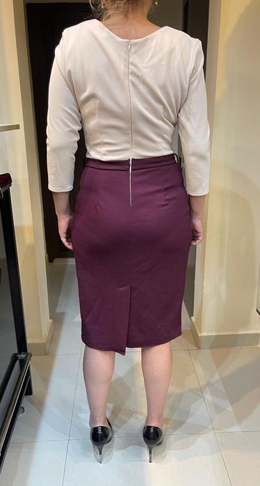 Rochie office crem cu grena