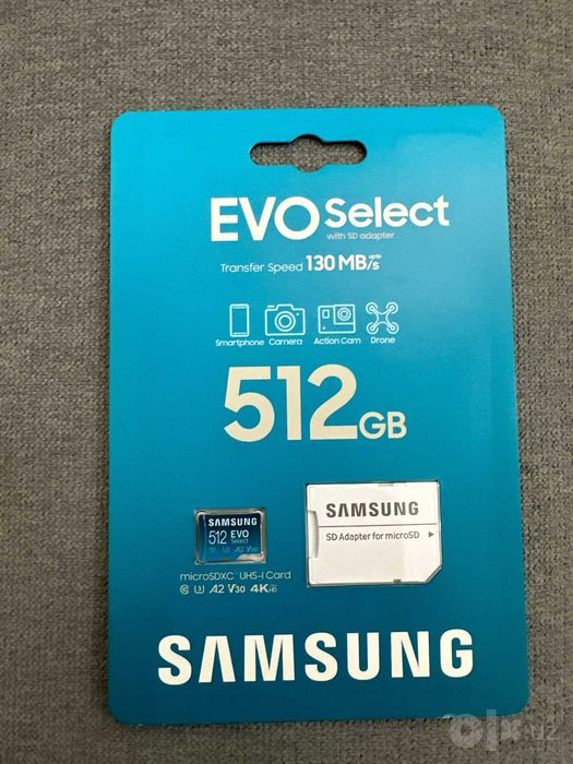 Samsung EVO Select 512 ГБ — microSD для 4K, SD-адаптер