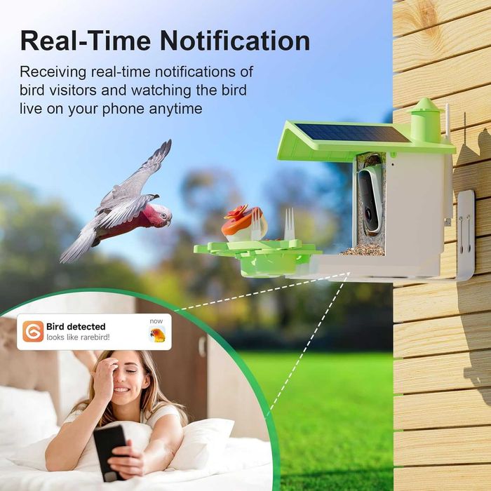 Rkdely интелигентна хранилка за птици с камера и соларна батерия, 3МР