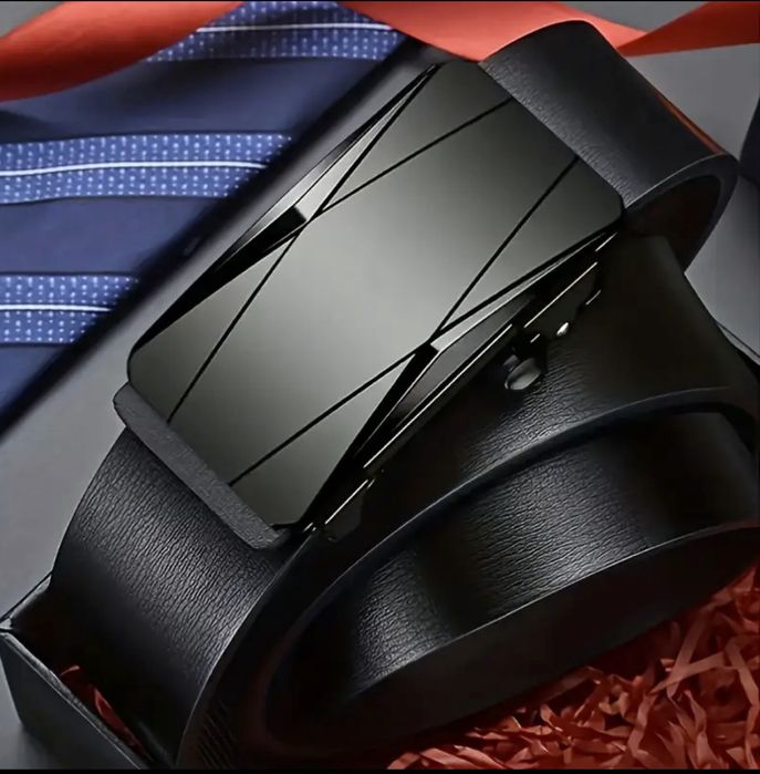 Мъжки официален кожен колан/Автоматичен с тъмна катарама -15% Промоция