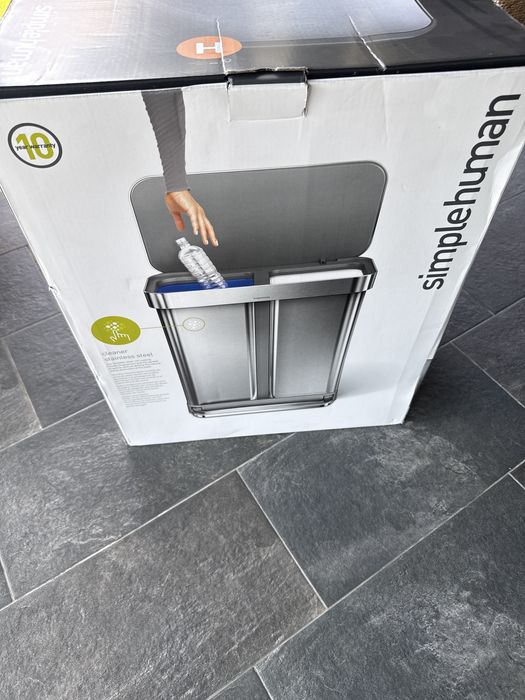 Cos de gunoi cu pedala, dublu compartimentat, 58 L, inox - simplehuman, nou