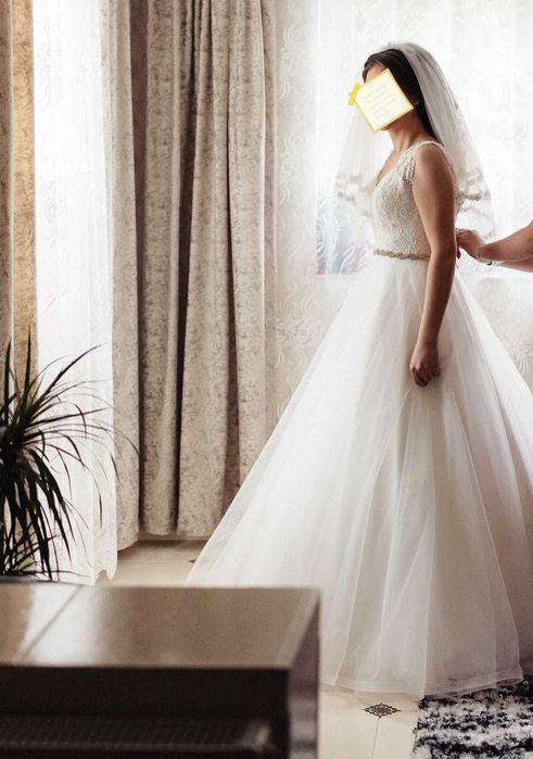 rochie mireasa printesa A-line, marime s-m-l, reglabila la spate