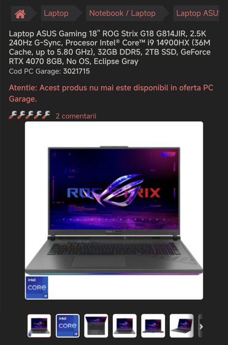 Asus ROG G18 G814JIR 18" 32gb ram, 4070, i9