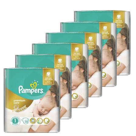 Set Scutece Pampers Premium Nou Nascut - Marimea 1, 2-5 kg, 6 x 26 buc =